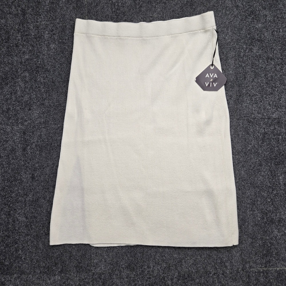 Ava & Viv Cream White Ribbed Knit Midi Skirt Womens Plus Size 2XL XXL W35 NEW